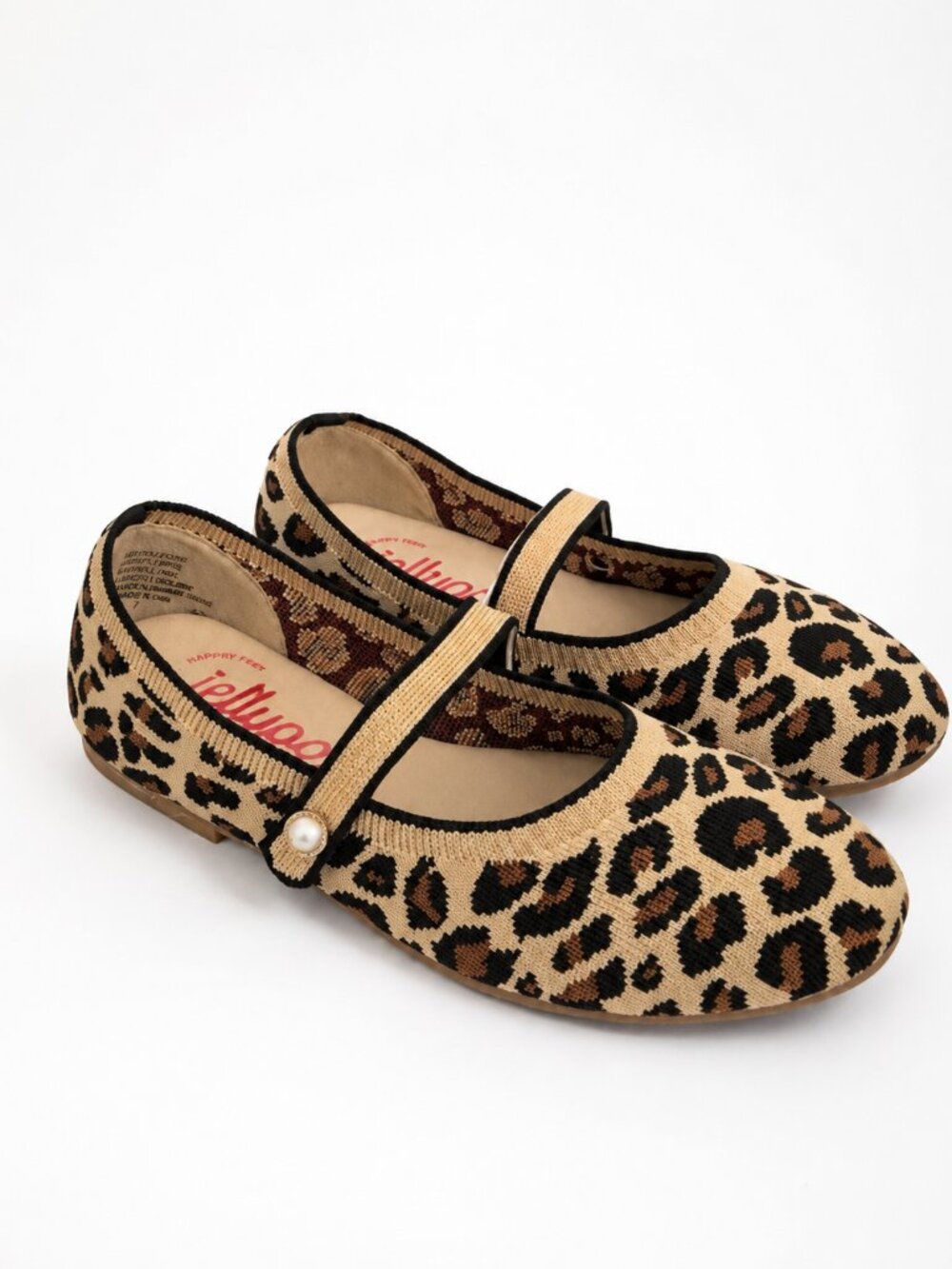 Jellypop Memory Foam Leopard Mary Jane Ballet Flats Women Faux Pearl Strap NWOT